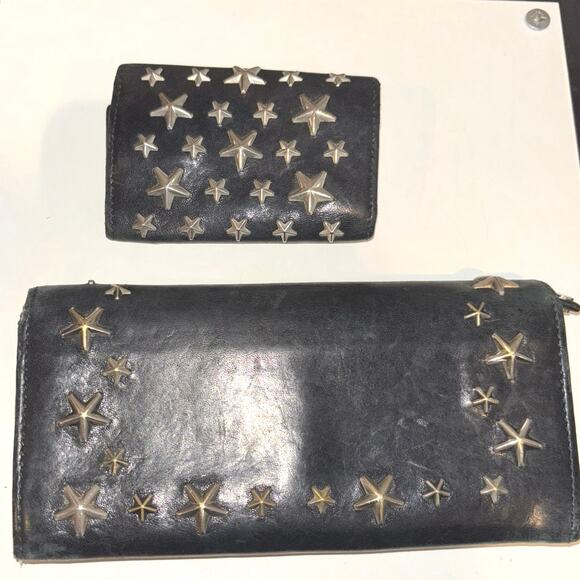 Jimmy Choo Black Leather “Stars” Wallet and Key Holder Set - Picture 2 of 6